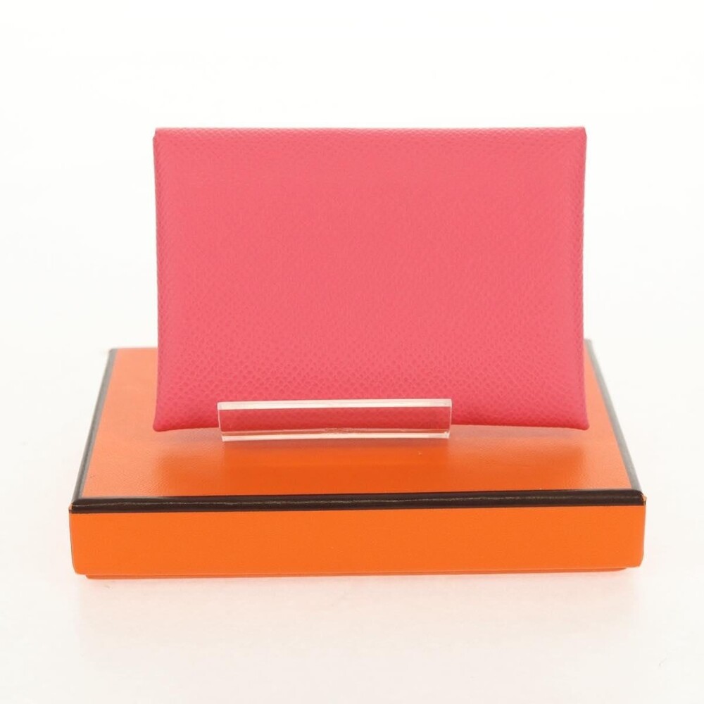 Hermes Leather Calvi Duo Coin Purse Pink